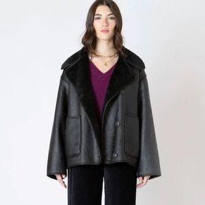 Dex Black Leather Jacket with Shearling Lining